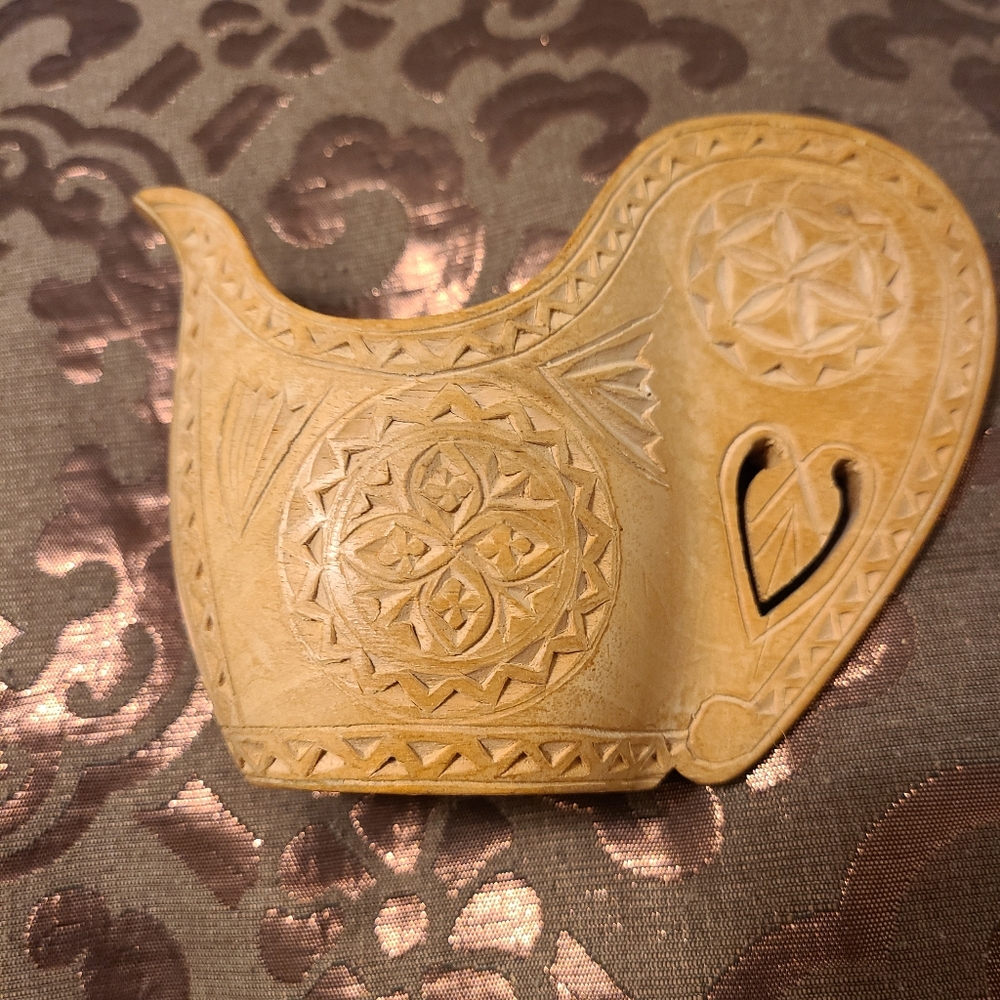 Carved Yugoslavian Folk Art wedding cup 5 1/2 wide x 4" high